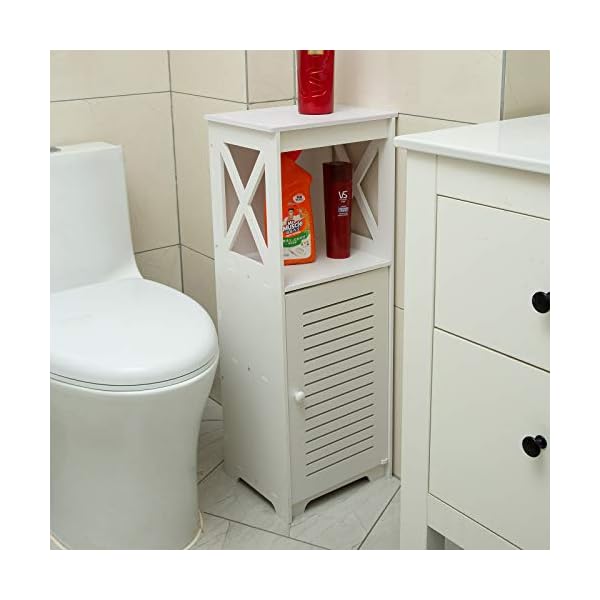 Screw Fix-Waterproof Bathroom Storage Accessories Floor Standing Cabinet Bathroom White Robust Bathroom Furniture Bathroom Toilet Silm Shelf Bathroom Organizer Tall Cupboard-H31.5xL11.8xD9.4inch - Image 3