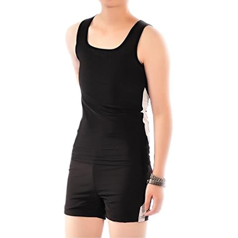 BaronHong Women Lesbian Tomboy Chest Binder Quick-Drying Swimwear Set Tank Top+Swimming Pants(Black,XL) Cover