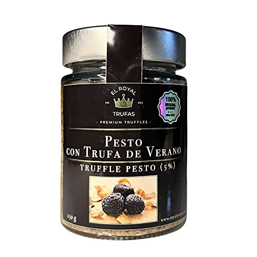 Salsa de TRUFA NEGRA de Verano 150g | Pesto con Trufa, Setas Porcini, Champiñones, Aceitunas, Almendras | Condimento Gourmet 100% Natural | Vegano-Vegetariano-Sin Gluten | El Royal Trufas