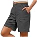 Sinzelimin Women's Cargo Shorts Fashion Multiple Pockets Button Front Loose Comfy Wide Leg Cropped Sweatpant Workwear Gray Small