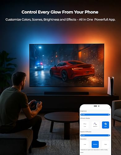 Image of APEX LIGHT HDMI 2.1 Version TV Backlight, HDMI 2.1 Sync Box, Supports 8K@60Hz, 4K@120Hz, VRR and ALLM, Works with Google Assistant and Alexa, RGBIC LED Light Strip for 32-90 inch TVs, 60 LEDs /m