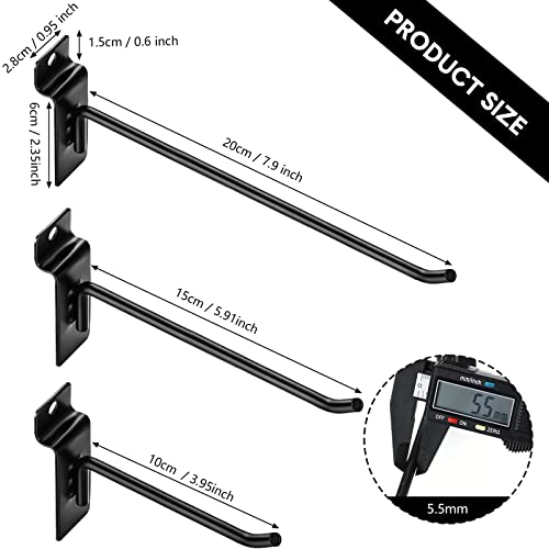 Ferraycle 24 Pack Slatwall Hooks 4/6/8 Inch Heavy Duty Slat Wall Hanging Hook and Hanger Slatwall Panel Accessories Assortment Display Hooks for Garages, Sheds, Basements, Shop, Retail Stores(Black)