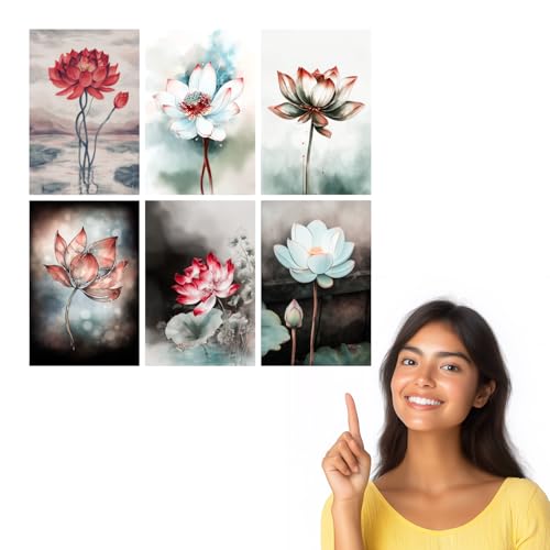 Image of SiddArtify Lotus Flower Wall Art Prints Set - Botanical Poster Decor for Living Room Bedroom Office - 12x18 inch Board Pack of 6