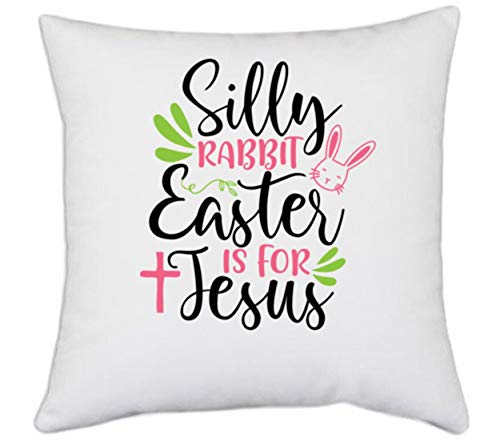 UDNAG White Polyester 'Easter | Silly Rabbit Easter' Pillow Cover [16 Inch X 16 Inch]
