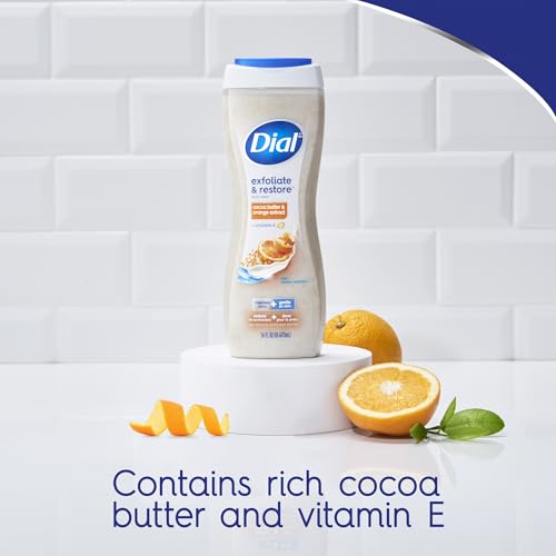 Image of Dial Body Wash, Orange Peel & Cocoa Butter, Vitamin E, 16 Fl Oz, 4 Count | Gentle formula for daily use, Helps nourish skin, No parabens or sulfates, Dermatologist tested, Leaves skin feeling restored