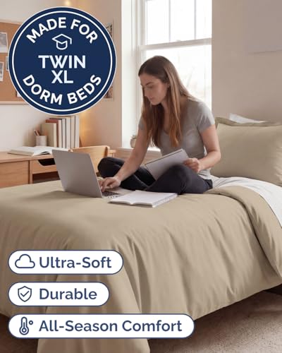 Image of Duvet Cover Twin /Twin XL Size Set - Extra Soft Twin /Twin XL Duvet Cover 68 inch x 90 inch with 1 Pillow Sham for Women, Men, Kids & Teens - Comfy, Easy-Care & Fade Free with Zipper Closures and Ties (Wheat)