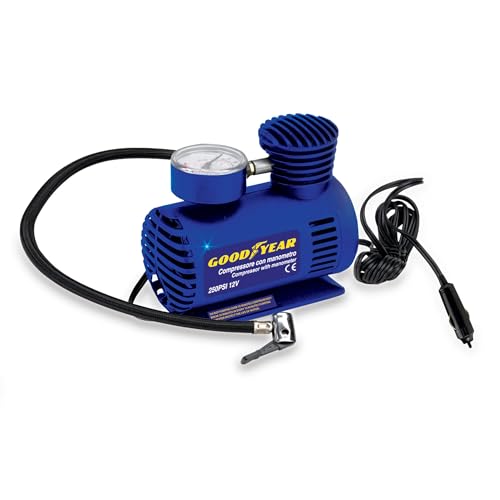 GoodYear Compressore con Manometro 12V 250 PSI, per Auto, Moto,