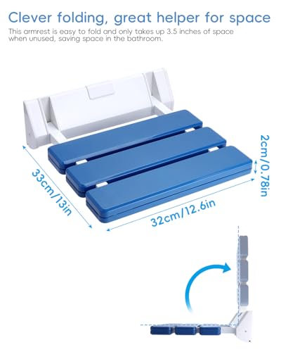 FreeTec Duschklappsitz Duschsitz Klappbar Wandmontage Belastbar bis 130kg Tragkraft Zusammenklappbar Duschhocker Dusche Sitzgelegenheit Stuhl Blau