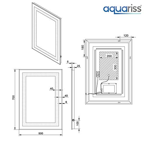 Aquariss 700 x 500mm Illuminated LED Bathroom Mirror with Demister IP44