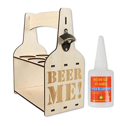 ErYao Wood Beer and Soda Carrier with Opener,Wooden Bottle Caddy,6-Pack Beer Bottle Caddy