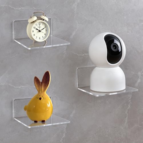 AYESY Mensola da Muro Acrilico, 3 Pezzi Bagno da Parete Moderne Senza Foratura Montaggio Fortemente Mensola Adesiva per Cameretta Cucina Salotto Scaffali Libri Trasparente Acrilico piazza