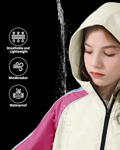 Image of Rolanko Girls Windbreaker Jacket Lightweight Water Resistant Hooded Outwear Jacket for Kids Boys Outdoor Hiking School Travel