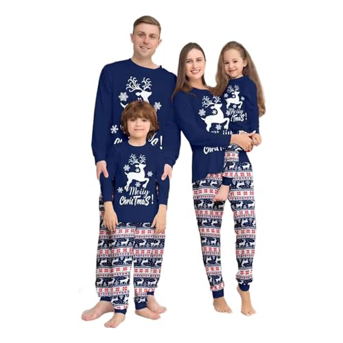 Richymfa Pijamas navideños para toda la familia, dos piezas pijamas a juego Parejas novio Navidades Estampados Brillantes, Pijama Navidad a juego para mujer, hombre, niño y niña, azul oscuro, 3-4 Años
