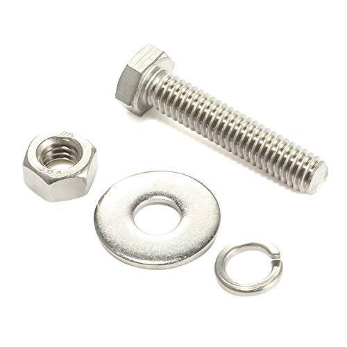Image of M10-1.5 x 30mm Hex Head Bolts, Hex Nuts, Extra-Large and Thick Flat & Lock Washers, Fully Threaded, 304 Stainless Steel, 6 Sets