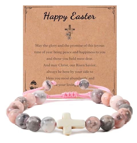 Image of enasal Easter Basket Stuffers for Teens Girls, Nature Stone Easter Gifts Cross Bracelet, Christian Gifts Inspirational Jewelry