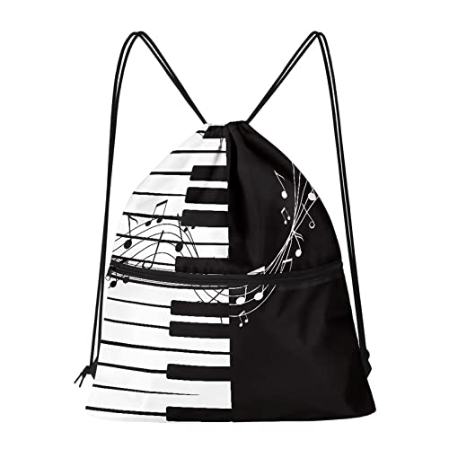 COEQINE Bolsa con cordón con bolsillos, mochila de gimnasio, bolsa de viaje ligera para niños, niñas, adolescentes, deportes, gimnasio, ligero, Piano de notas musicales, Talla única Cover