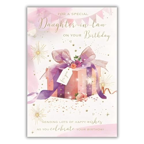 Daughter-in-Law Birthday Card - Special Daughter-in-Law - Artistic Floral Design - Special Finishes and Illustrated Insert Leaf - Made in the UK