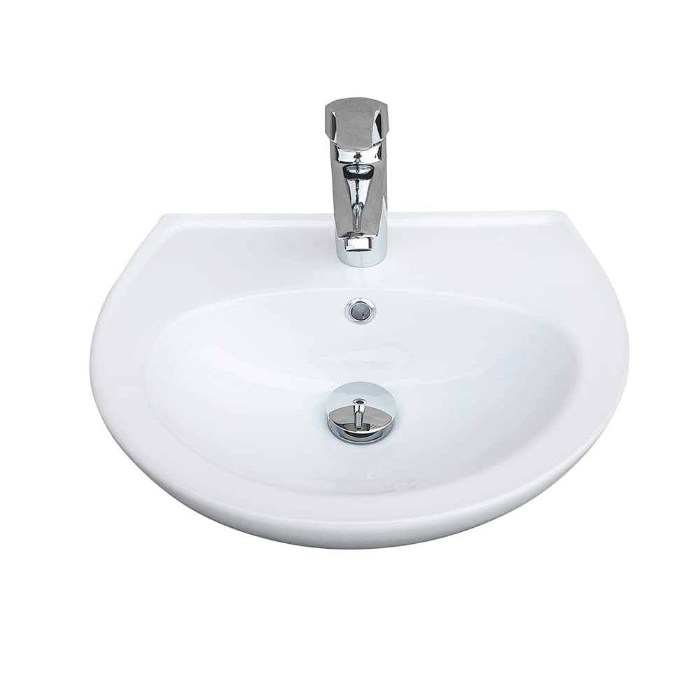 Waschbecken Heide Weiß Keramik Wandwaschbecken | Mit Hahnloch, Mit Überlauf, Für Bad & Gäste-WC, Zeitlos elegant