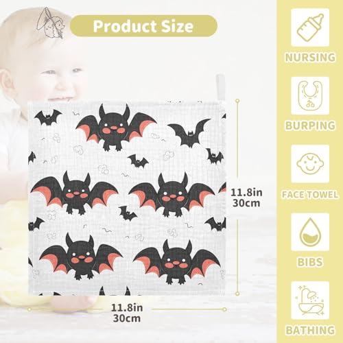 Image of vvfelixl Cute Bats Cartoon Baby Burp Cloths Baby Muslin Washcloths for Boys Girls Cotton Baby Face Towel for Newborn Infants Soft and Absorbent 11.8 X 11.8 in, 5 Pack