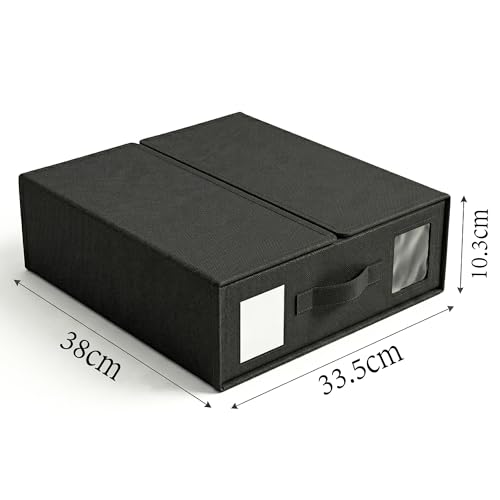 Image of CLAPONE Bedsheet Organizer Storage Box, Foldable Clothes Storage Container, Non-Woven Closet Organizer for Bedding, Blankets, Comforters & Underbed Storage (Black, Pack Of 4)