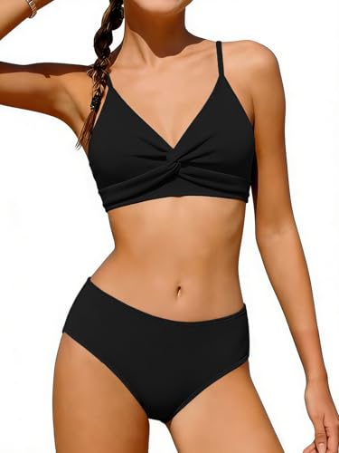Image of Girls Swimsuit Color Block Bikini Sets Teen Bathing Suit Girls 2 Piece Swimsuits Criss Cross Swimwear for 9-16 Years