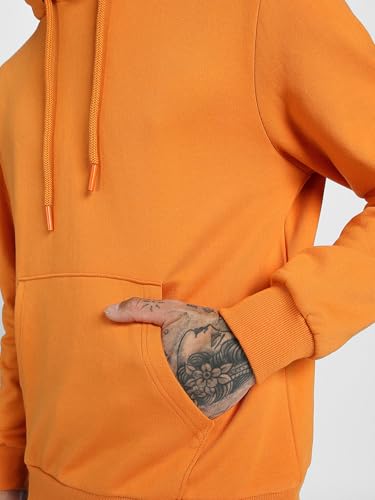Image of Veirdo Cotton Fleece Regular Fit Hooded Sweatshirt Lastest Back Graphic Printed Winter Hoodies for Men (Available Colors: Marine Green, Marshmellow, Black, SOYA Bean, Orange & Blue)