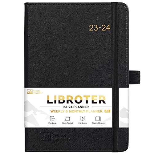 2023-2024 Planner - Academic Planner 2023-2024, Weekly Monthly Planner, July 2023 - June 2024, 5.8'' X 8.3'', Thick Paper, Leather Cover, Pen Holder, Back Pocket, Perfect Daily Organizer - Black #TOP1