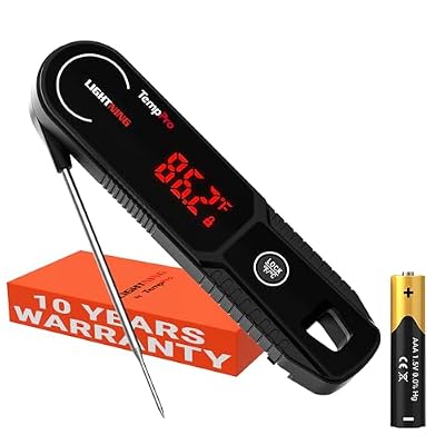 TempPro Lightning 1 Sec Instant Read Meat Thermometer, Kitchen Food Thermometer with 180° Rotating Display, IP67 Waterproof Cooking Thermometers for Deep Fry Smoker Grill BBQ(Previously ThermoPro)