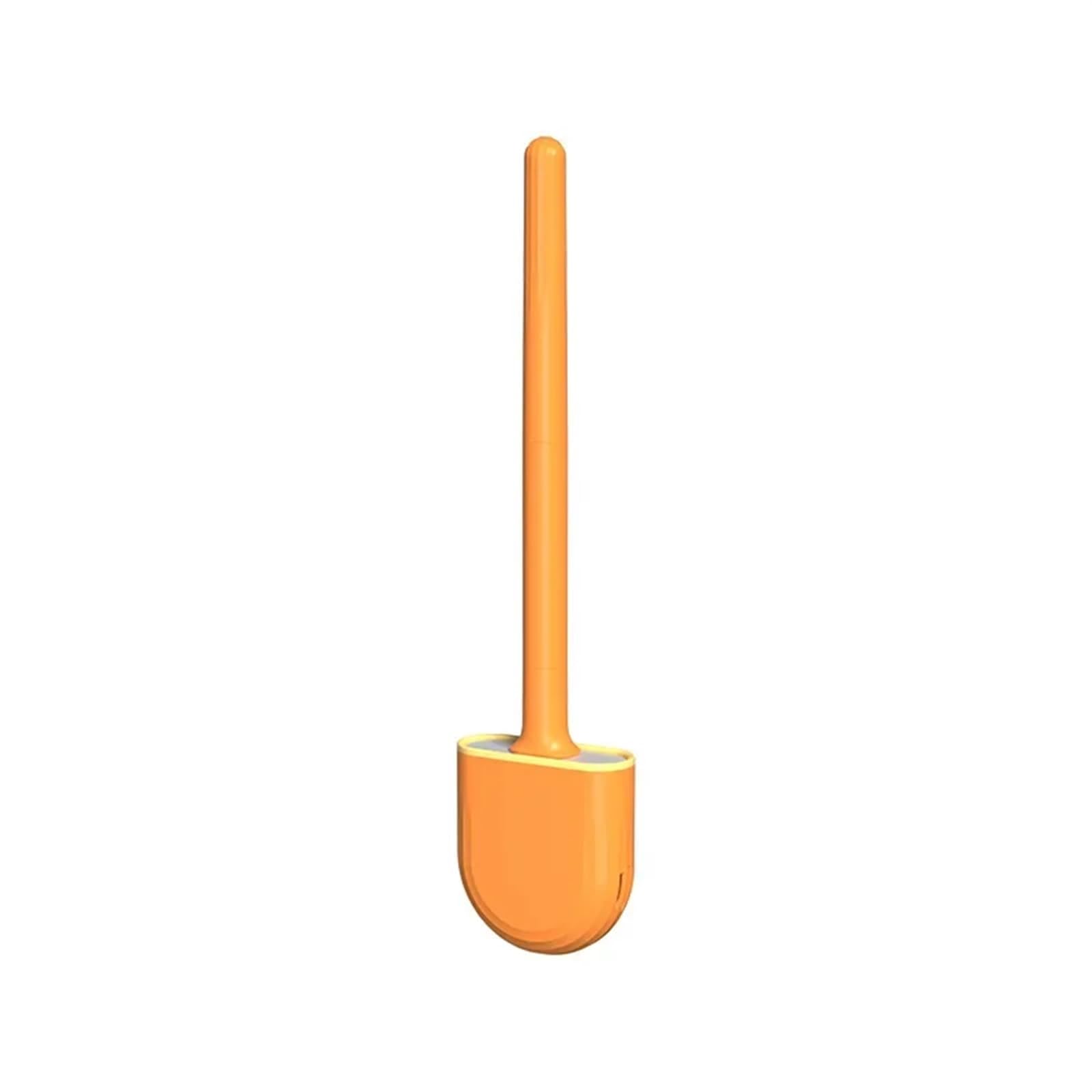 Toilet Floor Brush Waterproof and Leak-Proof Bracket Silicone Toilet Flat Elastic Soft Brush with Quick-Drying Bracket Set(Round Yellow)