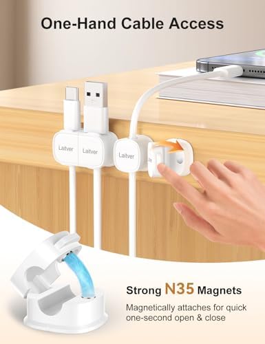 Laitver 6 Pack Magnetic Cable Clips [1s Open/Lock], Cord Organizer Holder - 3