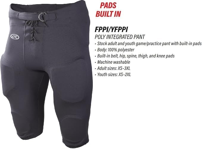 League Outfitters Youth Lightweight Practice Football Pants w/Integrated Pads, Graphite - Medium