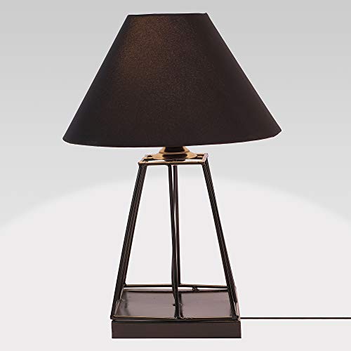 Image of tu casa Black Cotton Shade with Black Metal-Iron Base Table Lamp | Elegant Bedside & Desk Lamp for Bedroom, Living Room, Office, Home Decor & Gifting (Height : 15 Inch /No Blub Included)