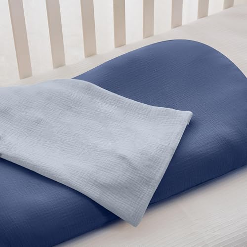 Image of guruixu Muslin Baby Lounger Cover 2 Pack, 100% Cotton Infant Lounger Cover, Soft & Breathable Replacement Slipcover, Compatible with Snuggle Me Newborn Lounger (Navy,Lightblue)
