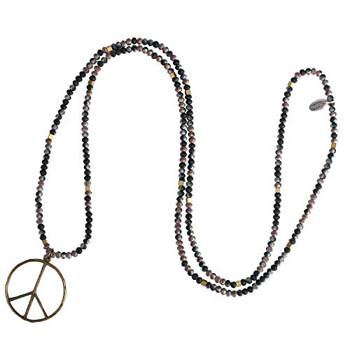 KELITCH Classic Peace Sign Necklace Love Hippie Pendant Frosted Crystal Beaded Necklace
