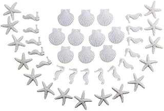 LJY 40 Pieces White Resin Pencil Finger Starfish Seahorse & Seashells Set for Wedding Home Decor and Craft Project