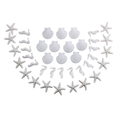 LJY 40 Pieces Mini 3cm White Resin Pencil Finger Starfish Seahorse & Seashells Set for Wedding Home Decor and Craft Project