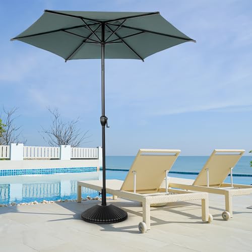 Image of Abba Patio 7.5FT Lyon Outdoor Patio Umbrella Outdoor Table Umbrella with Push Button Tilt and Crank Market Umbrella 6 Sturdy Ribs UV Protection Waterproof for Garden Deck Backyard Pool Grey