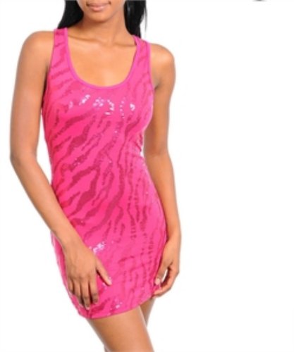 AMP Women's Dress with Sequins Large Fushia