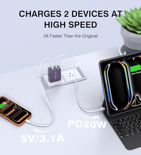 Image of 50W 2-Pack USB C Wall Charger Block, 5-Port C Charger Fast Charging Block PD Power Adapter +QC Multiport Type C Box Brick Cube USB A Wall Plug for iPhone 14 /15 /16 /17 Pro Max,Samsung Galaxy(Purple)