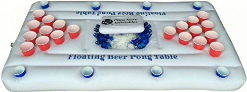 Play Now Inflatables Inflatable Beer Pong Table with Cooler - White - 6-Feet - Floating Beer Pong Pool Party Game