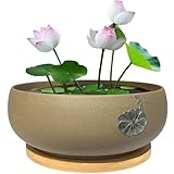 MUZHI Round Ceramic Hydroponic Bowl Lotus Planter Pot...