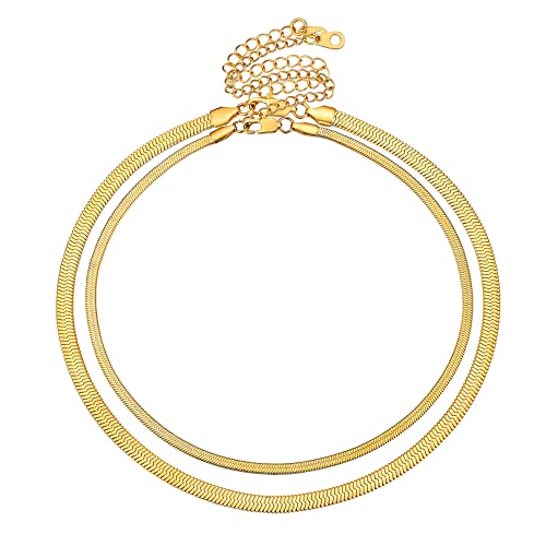 FOCALOOK Chaîne Maille Miroir Femme Plaqué Or, Collier Double Couche de 32cm/3mm et 38cm/5mm Cover