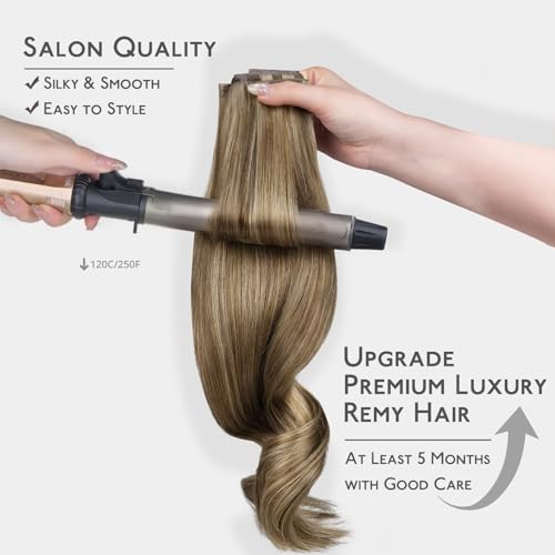 Image of WENNALIFE Invisi Edge Clip in Hair Extensions Real Human Hair, 22 Inch 150g 7pcs Balayage Chocolate Brown to Caramel Blonde Seamless Clip in Extensions Remy Hair Clip Ins Invisible PU Skin Weft Straig