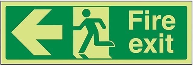 VSafety Glow In The Dark Fire Exit Arrow Left Sign - 300mm x 100mm - Self Adhesive Vinyl