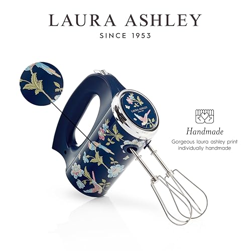 Laura Ashley Hand Mixer Electric Handheld 200W - Hand Held Electric Whisk with 5 Variable Speeds - Hand Mixers with Durable Stainless Steel Beaters - Easy to Clean Light Weight Cake Mixer for Baking