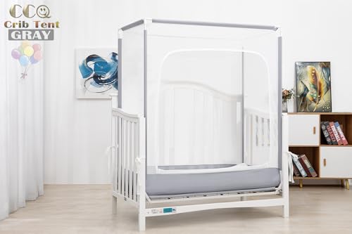 Image of 2025 Upgrade Crib Tent to Keep Baby from Climbing Out, Crib Net to Keep Baby in, See Through Crib Cover for Safety, Mosquito Net for Crib with Strong Mesh and Durable Zipper, Easy to Install (Gray)