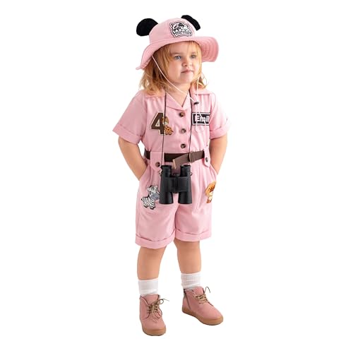 Personalized Handmade Safari Explorer Costume for Toddler - Zoo Keeper Costume for Kids - Halloween Safari Outfit - Girl Safari Guide Costume - Boy Jungle Scout Costume (Pink, 9-12 Months)