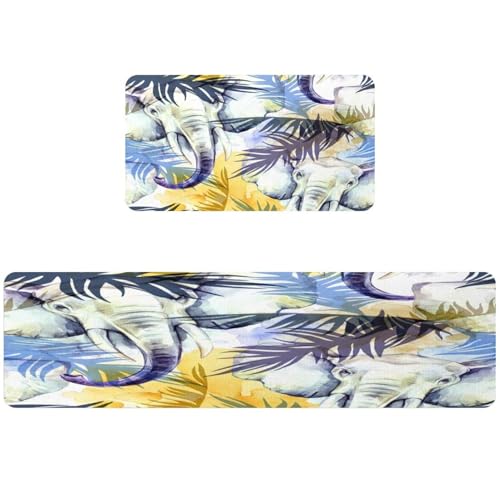 Tapetes de cocina de elefantes pack de 2 alfombras lavables y absorbentes para el hogar 2