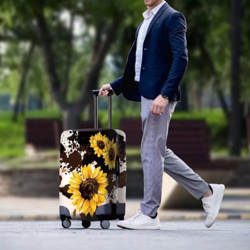 Image of Mumeson Cow Sunflower Travel Luggage Cover Suitcase Protector Fit 18 19 20 21 Inch for Women Portable Suitcase Case Cover Elastic Easy to Install Luggage Covers