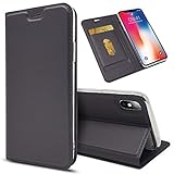 NALIA Flip Case Compatible with iPhone X Xs, Ultra-Thin Phone Cover Magnetic Leather Back Front...